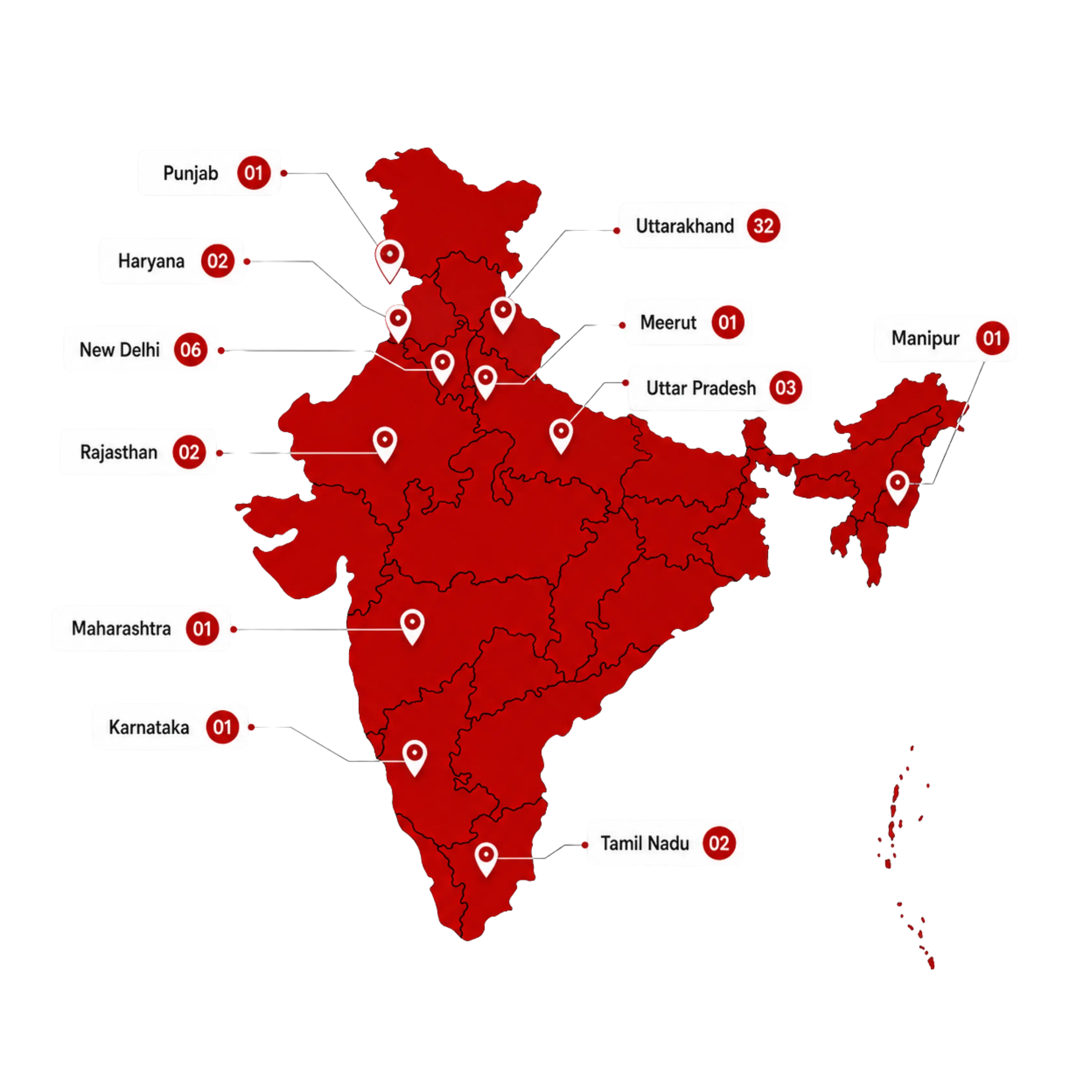 Map showing AWDORG Foundation centres across India